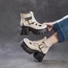 Johnature Sandale Romane Retro Piele Naturală Platformă Groasă Fermoar Botine Decupate Femei