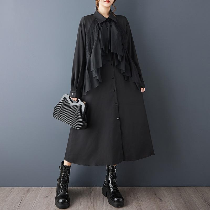 Long sleeve Plus size vintage new in dresses for women casual loose Spring autumn shirt dress