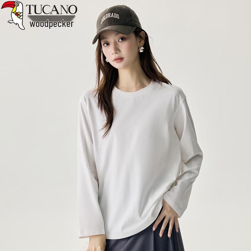 Woodpecker Women's 100% Cotton Basic Round Neck Long Sleeve T-Shirt