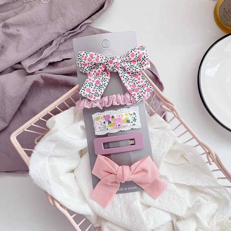 5 Pcs/Set Baby Hair Clips Floral Bows Kids Hairpins For Baby Girls Plaid Children Clips Princess Barrettes Baby Hair Accessories