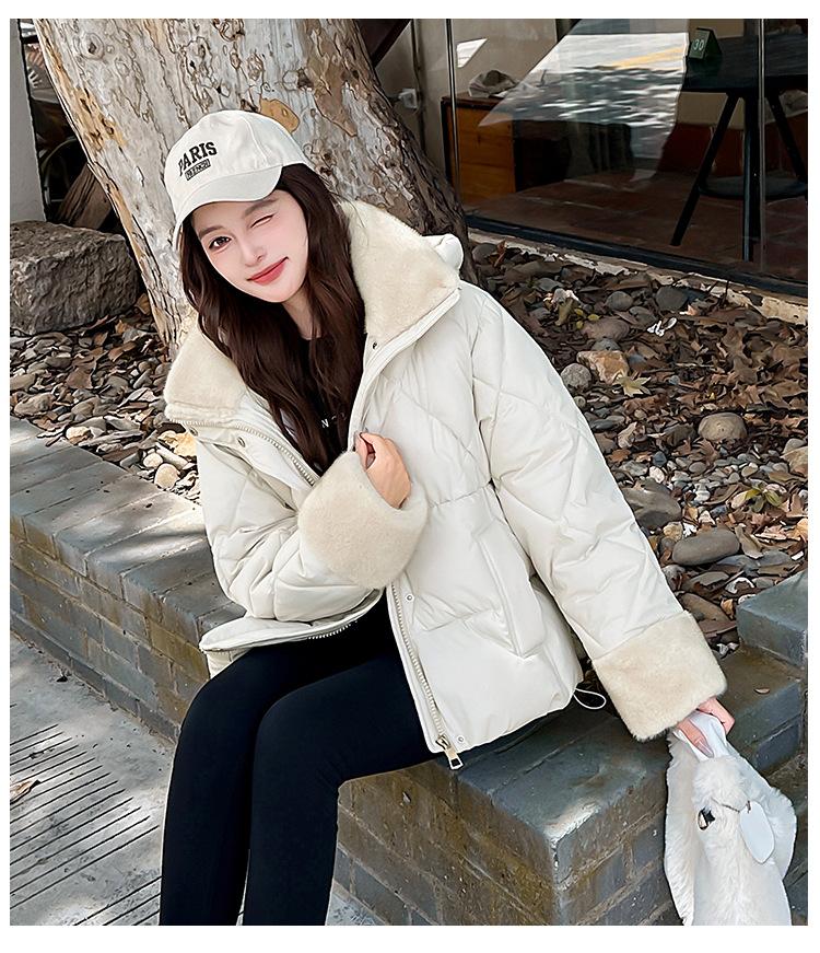 Tjock Varm Jacka med Avtagbar Huva och Kort Pälskrage