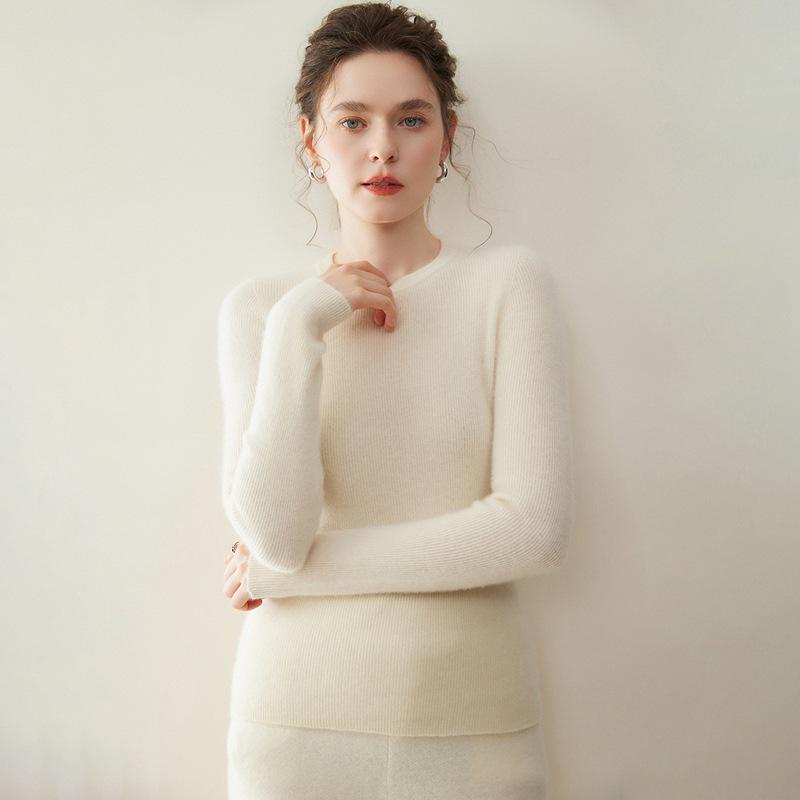 Pure Cashmere Women's Round Neck Sweater - 2026 Autumn/Winter, Versatile Slimming Style, Solid Color Warm Base Layer.