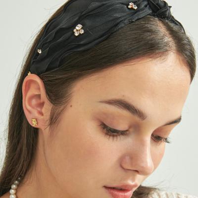 UNI.J Fluffy Black Ribbon Head-Band Ia125 [Black]