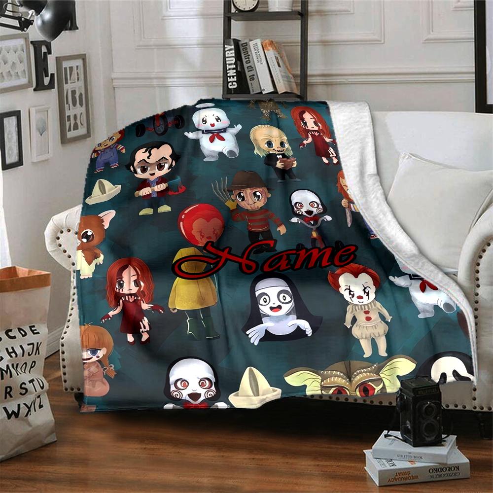 Custom Name Halloween horror Theme Printed Blanket - Perfect for Couch, Bed, Travel & Outdoor Use | Machine Washable, Cozy & Durable.