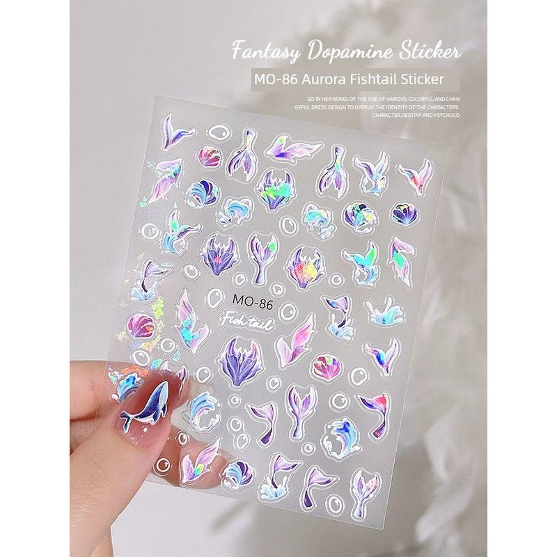 

7 Color Laser Butterfly Nail Art Stickers 2025 New Arrival 5D Colorful Relief Three-Dimensional French Decals Nail Jewelry MO-86 Aurora Fishtail Sticker