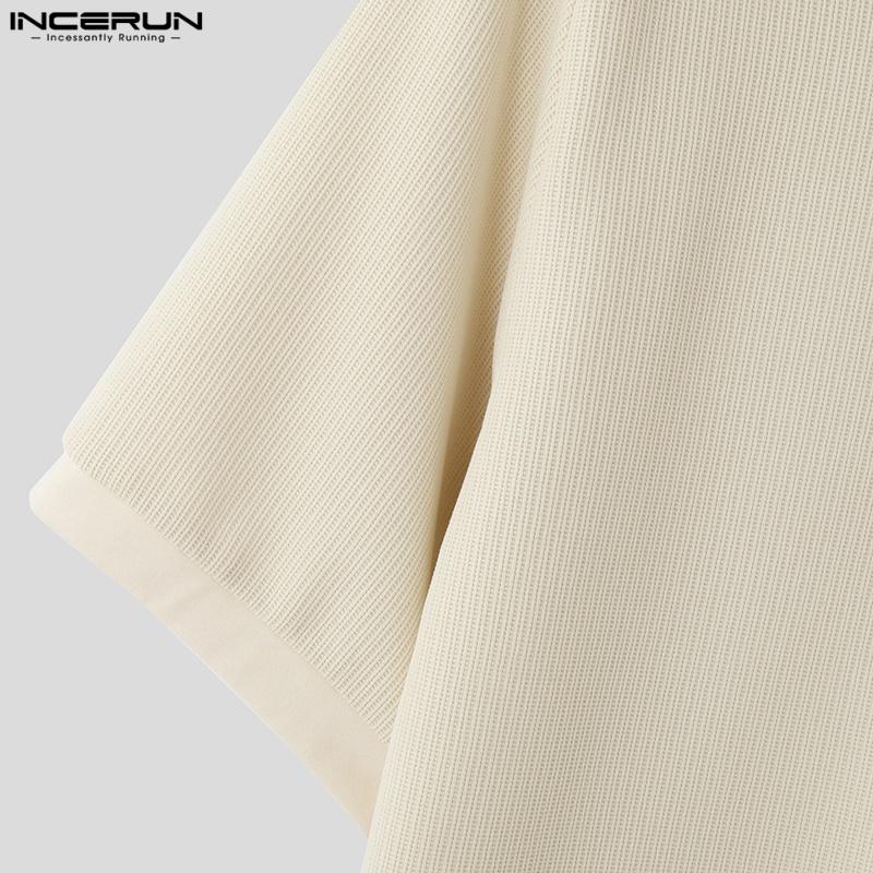 INCERUN Letnie Męskie Koszulki Polo z Zamkiem i Teksturą, Krótki Rękaw, Casualowe Top