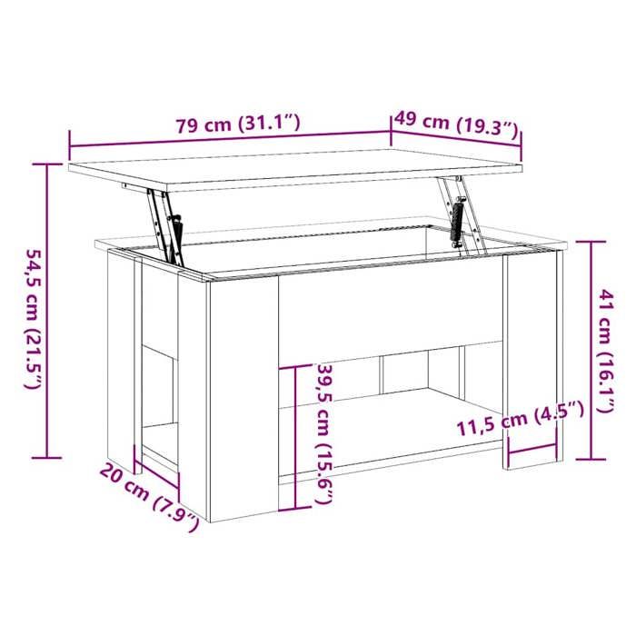 VidaXL Table basse chêne artisanal 79x49x41 cm bois d'ingénierie, table basse à dessus relevable, table d'appoint 856929