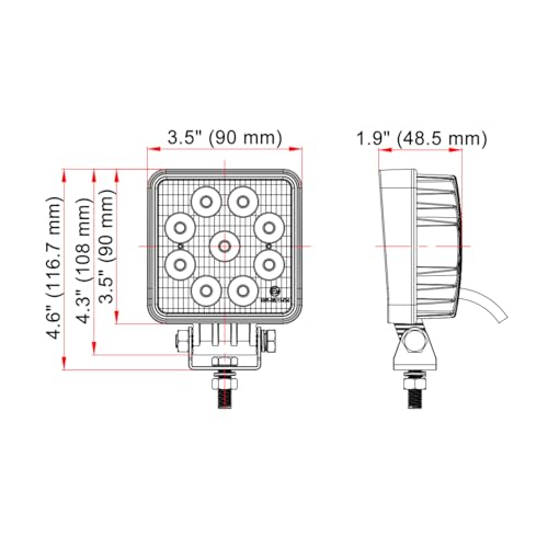 Small LED work light, 27W, square, wide angle type, bright LED work light, diameter 90mm, light truck bed light, fog lamp, car backlight, snow bl