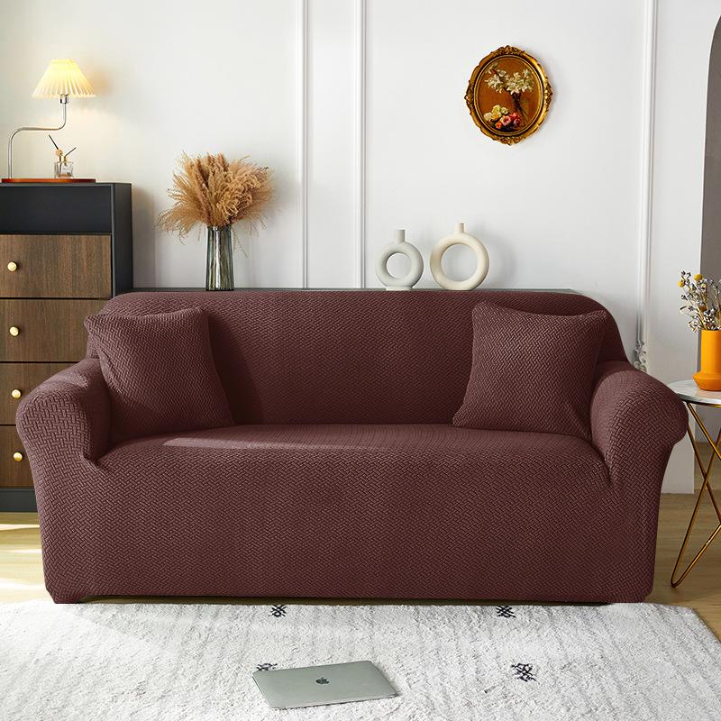 

T-shaped Jacquard Sofa Cover Home Solid Color Non-slip Elastic Fleece Combination Pet Fabric Sofa Dust Cover Single sofa (90-140cm) темно-коричневого