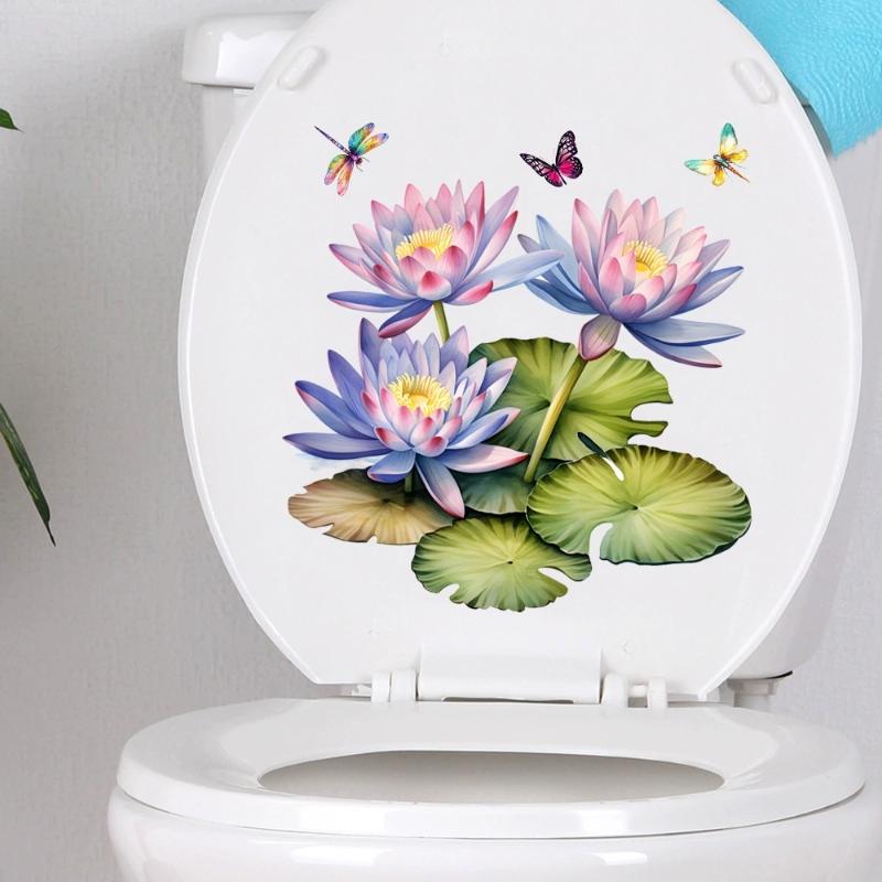 Bathroom Toilet Seat Sticker Self-Adhesive Floral Butterfly Decals Toilet Stickers For Cistern Bathroom Wc Restroom Decor