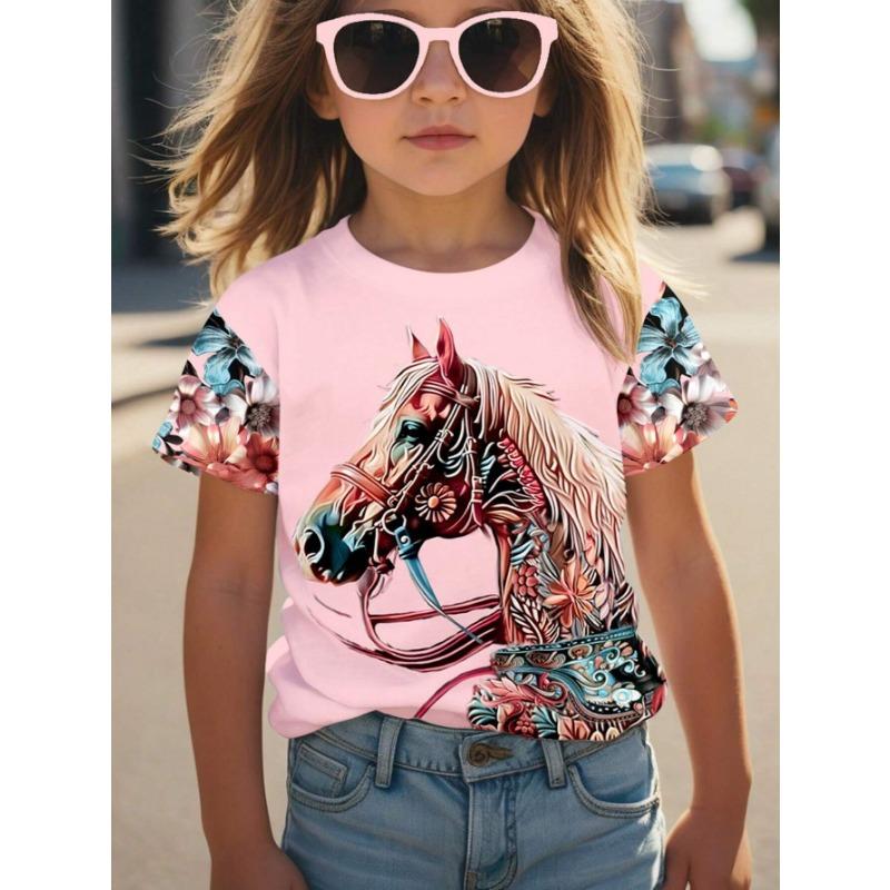 Tops Spring Autumn Printed Clothes Short Sleeve Round Neck Girls' Bottom Top T-Shirt
