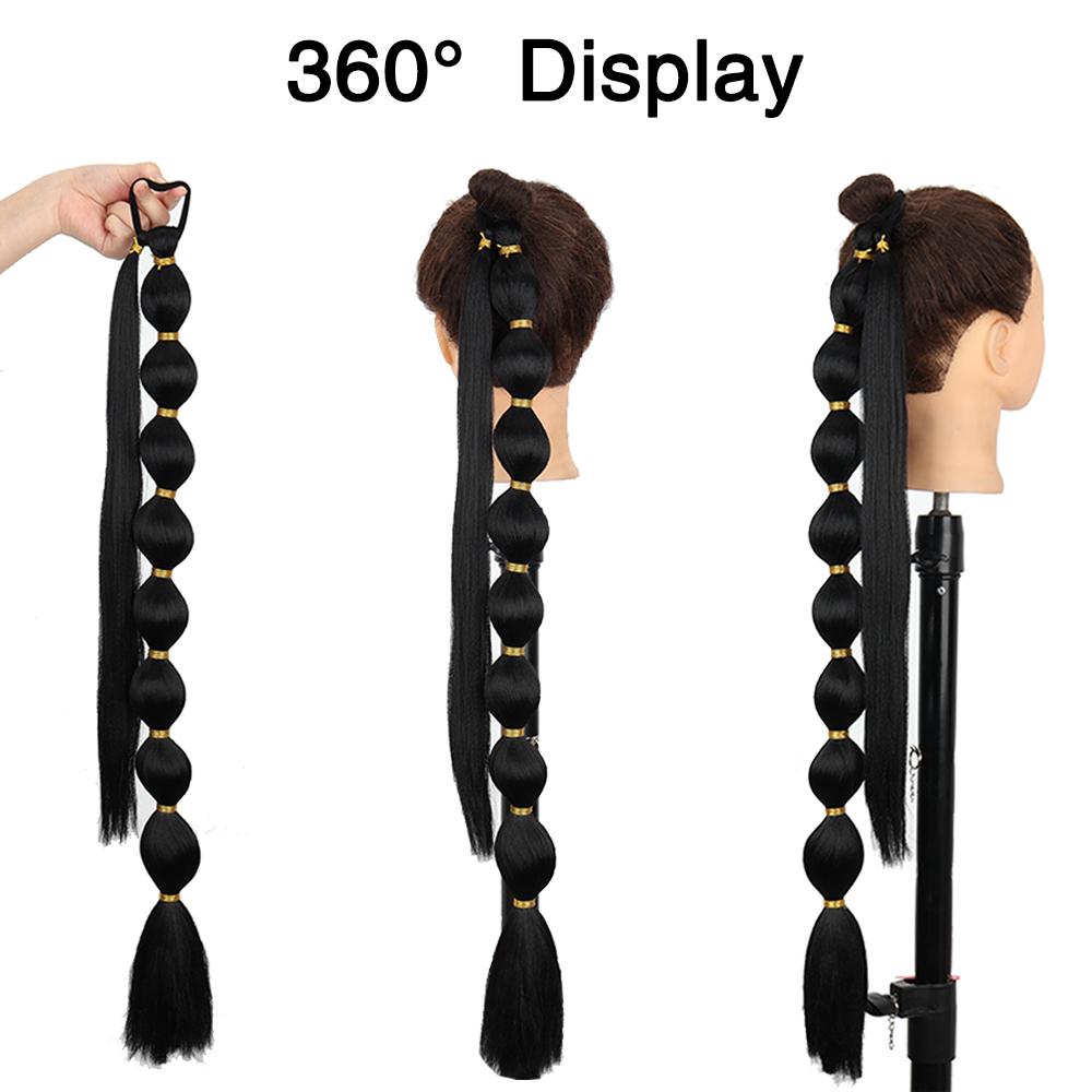 Synthetic Long Bubble Ponytail Extensions Soft and Elastic Puff Ponytail Wrap Around Hair Tie Straight Ponytail For Women Daily Use