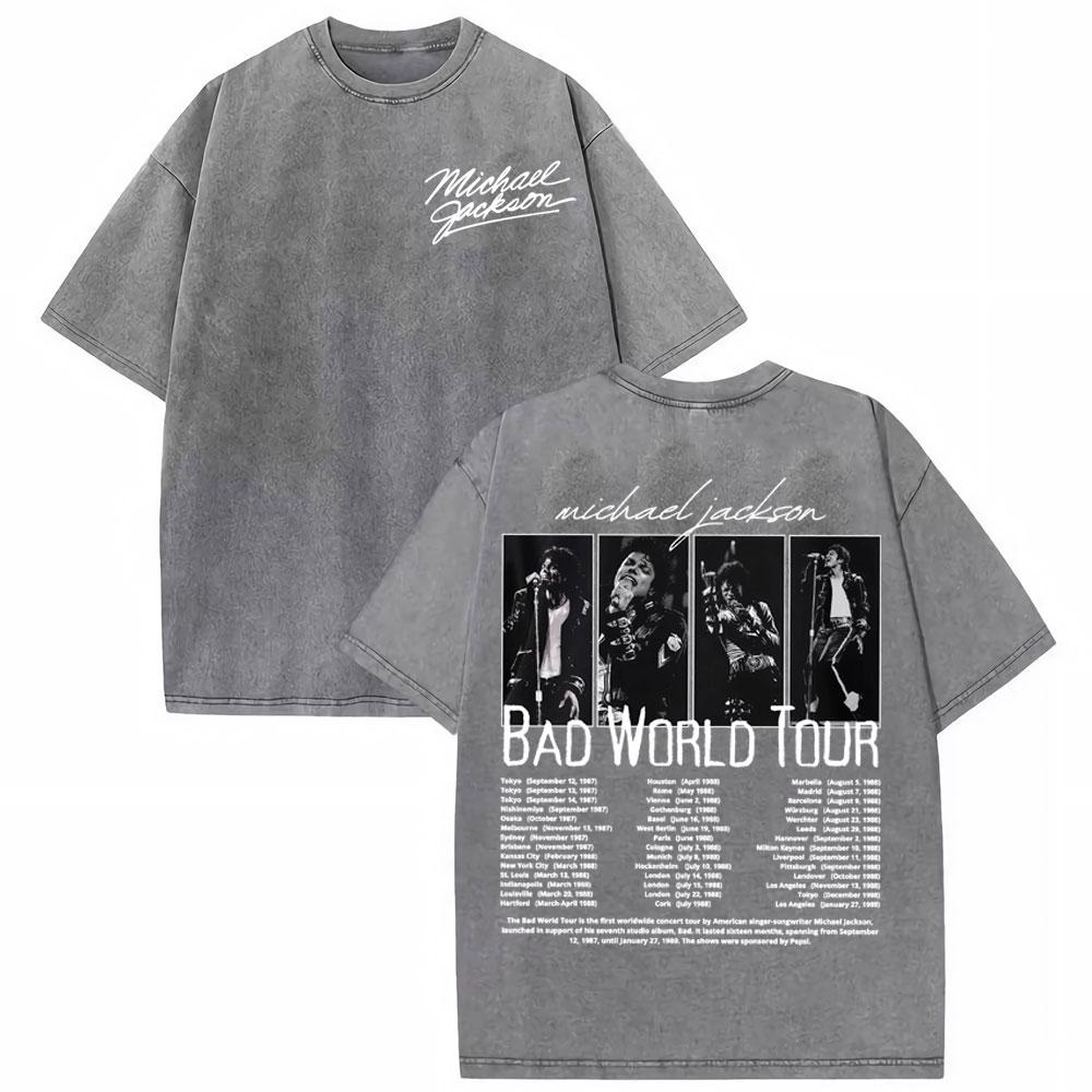 Michael Jackson King of Pop MJ Vintage Washed T-Shirt Herren Damen High Street Gothic Klassisches T-Shirt Sommer Oberteile Hip Hop T-Shirt