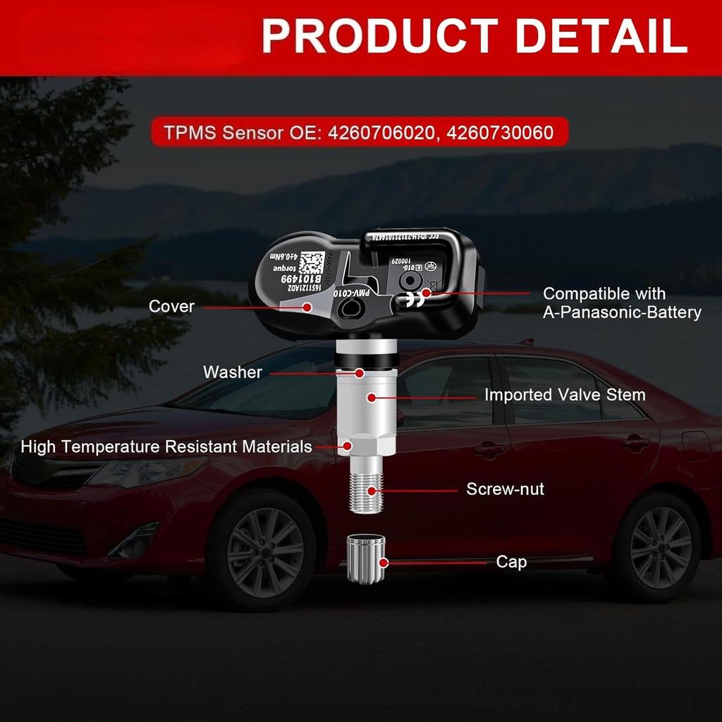 Sensore TPMS, 315Mhz 4260706020 4260730060 Sensore di Pressione Pneumatici Pre-Programmato per Toyota Camry/Corolla RAV4/Highlander/Avalon/Yaris/Land/Cruiser