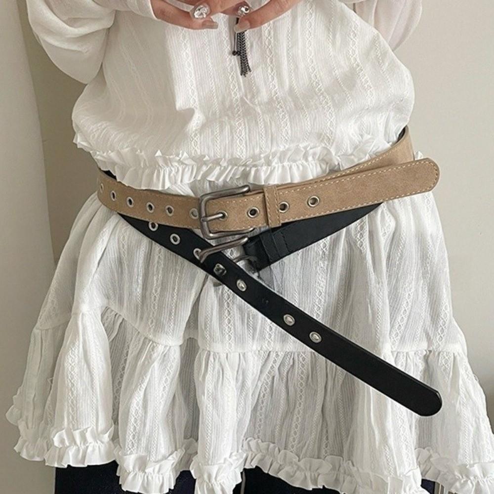 Simple Hollow Out Belt Solid Color Thin Waistband Fashion Leather Belt  for Dresses