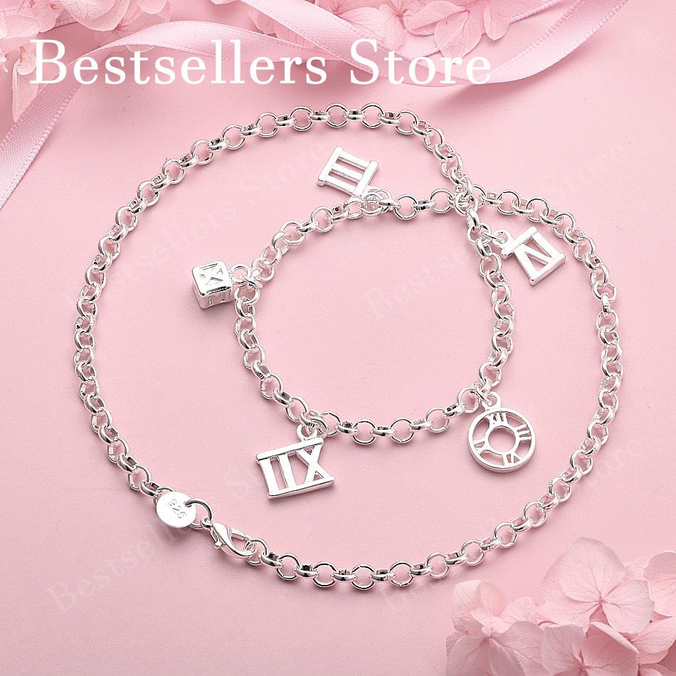 Charming 925 Sterling Silver Exquisite Roman Numeral Pendant Necklace for Women Fashion Party Wedding Favor Jewelry