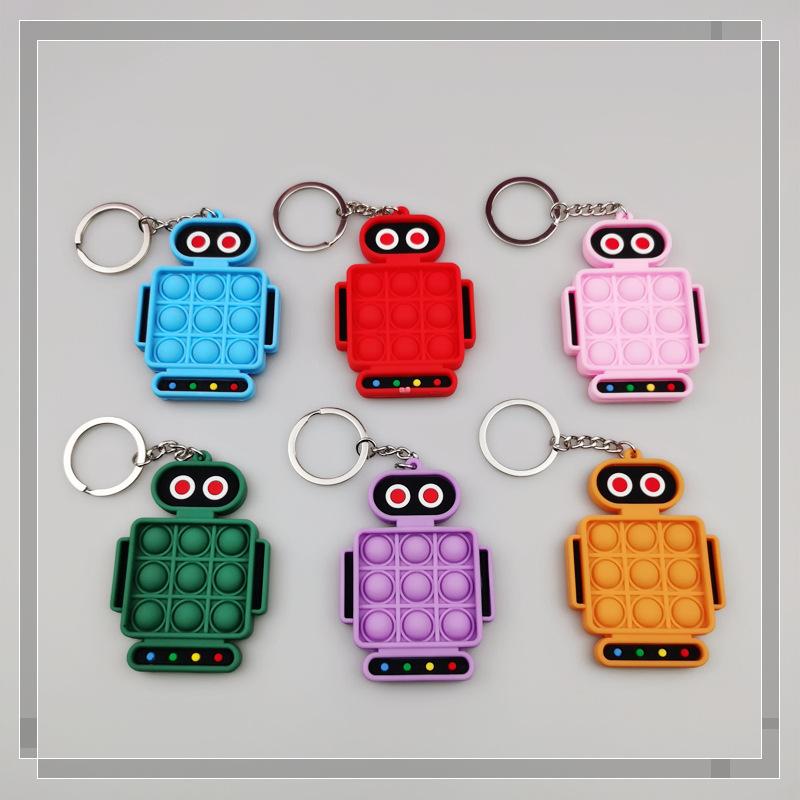 Robot Fidget Keychain Finger Push Bubble Silicone Key Chain Adult Decompression Toys Small Pendant Kids Toys