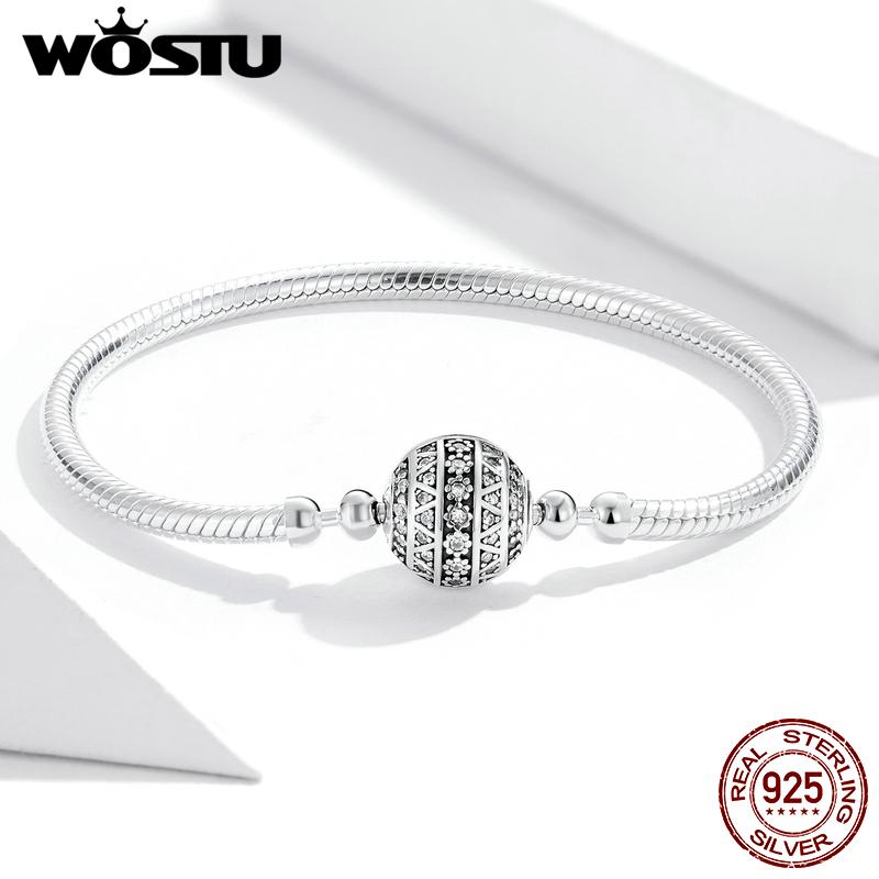 WOSTU 925 Silver Chain Bracelet Original Bangle For Women Fit Authentic Charms Beads Fashion Jewelry Making Bracelet