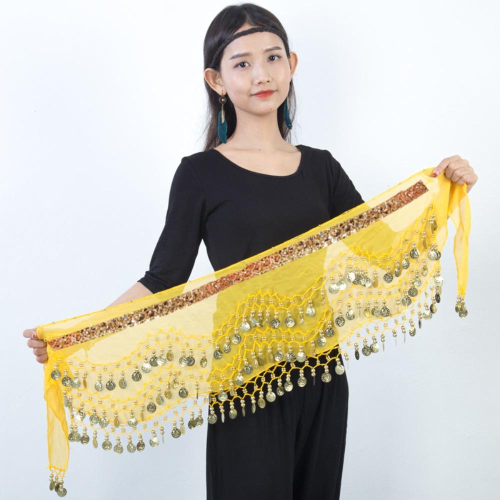 

Цепочка набедренный шарф с пайетками Костюмы для танца живота Многоцветный пояс для танца живота Женщины жёлтый