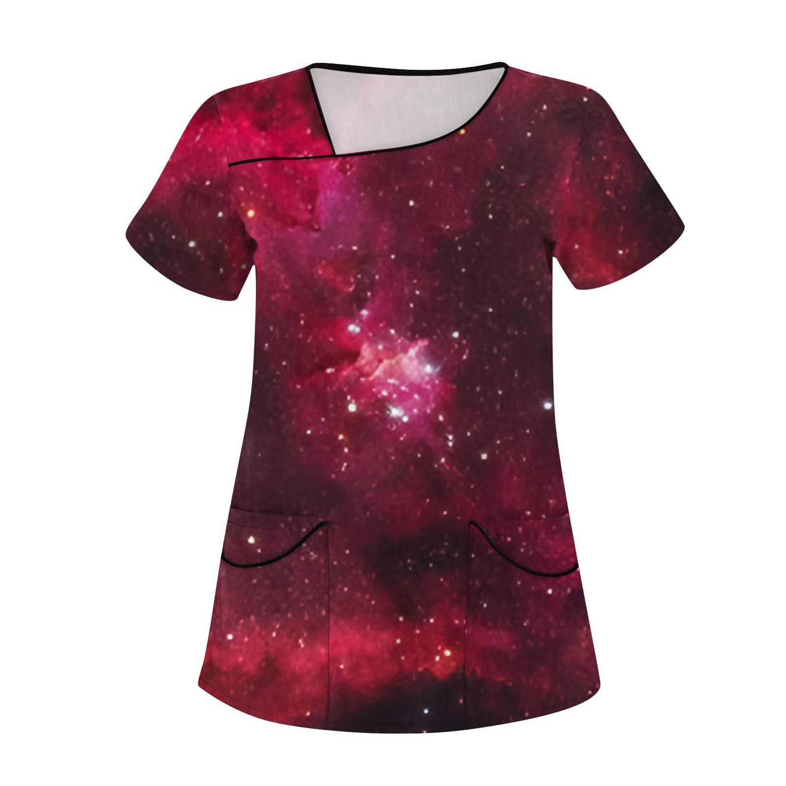 

Жіночий модний принтований робочий одяг з короткими рукавами та кишенями. Верхній одяг S червоний