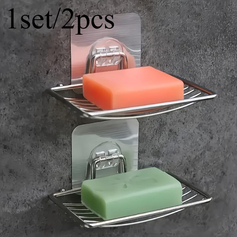 [2Pcs Soap Dish] 1Set/2Pcs Stainless Steel Wall-Mounted Soap Dish - Space-Saving Bathroom & Kitchen Organizer with Drainage, Modern Minimalist Design