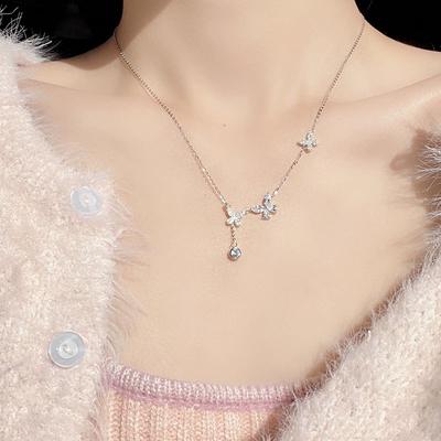 S925 Sterling Silver Necklace for Women Tassel Butterfly Necklace Light Luxury Minority Design High-Grade Pendant Girlfriends Clavicle Chain