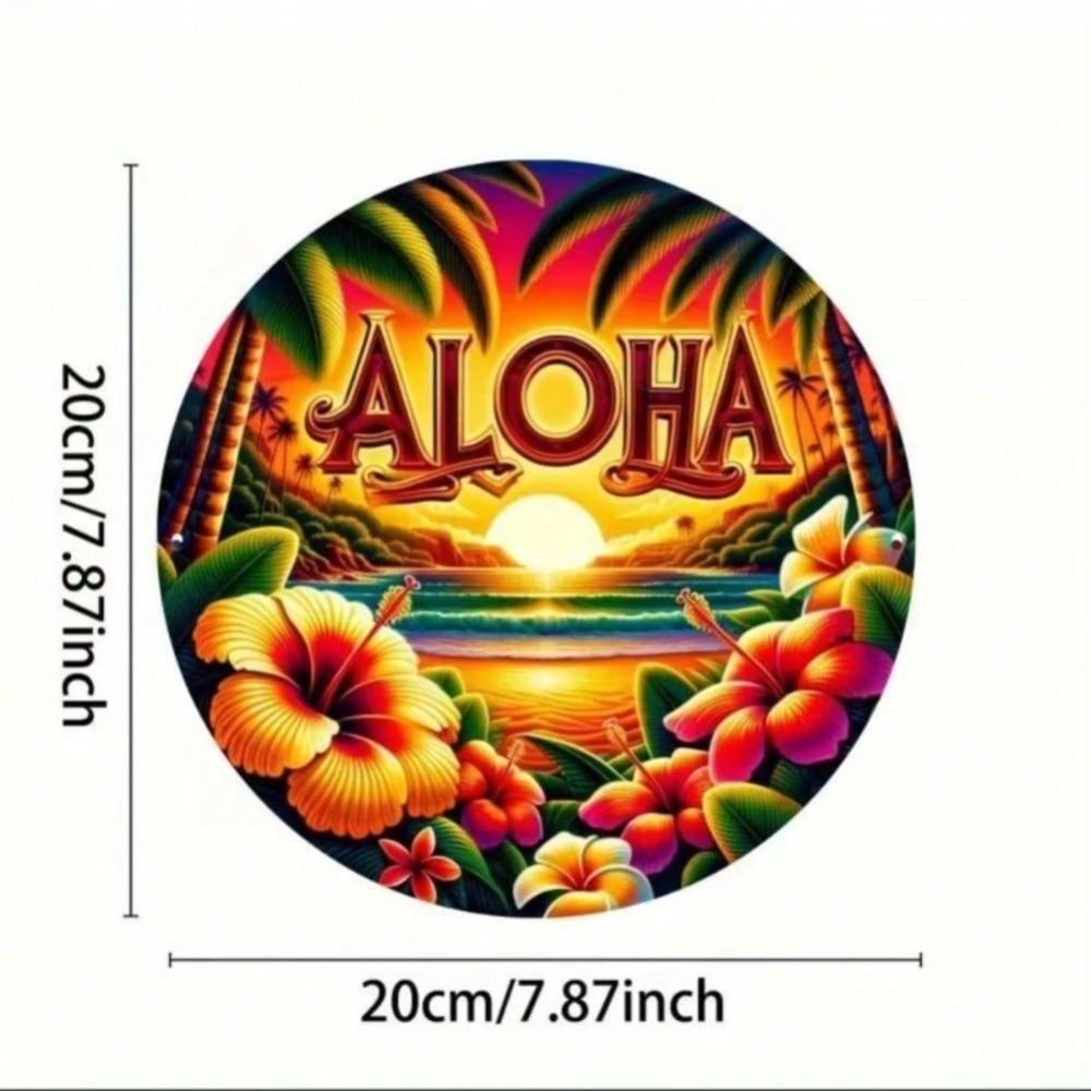 Vintage Tropical Beach Sunset Metal Tin Sign Aloha Wall Decor for Home