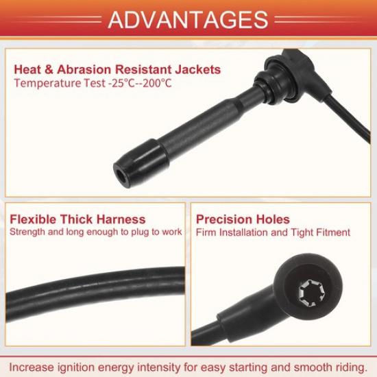 4pcs Spark Plug Wire Ignition Coil Cable No.2750123B70 for Hyundai Elantra 1.8L