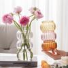 Simple Transparent Glass Vase with Vertical Patterns Office Desktop Surface Green Plants Hydroponic Flower Arrangement
