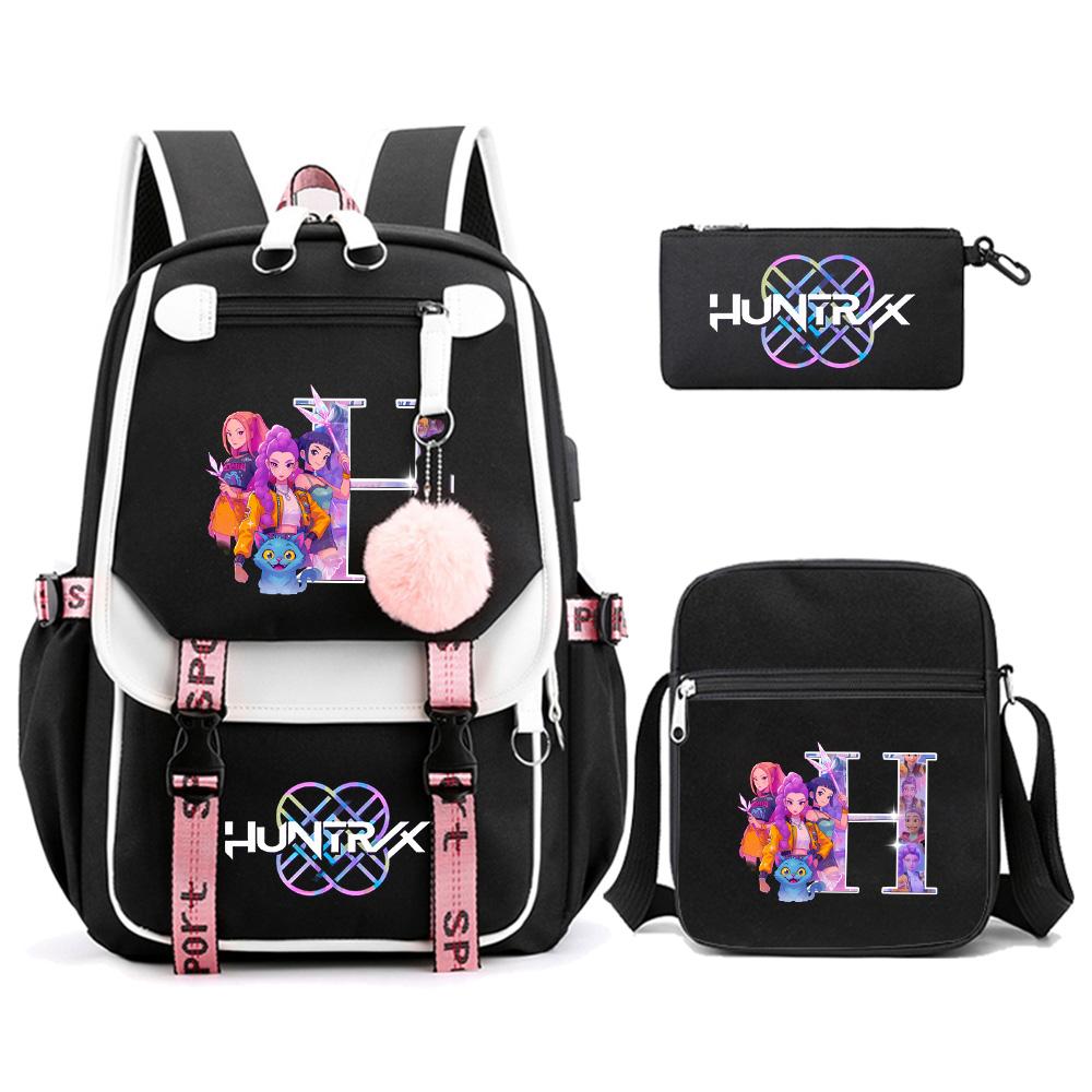 3Pcs/set Anime Cartoon 26 English Letter Printed Backpack with Shoulder Bag for Teenager Student Girl Boy Bookbag Large Capacity Travel Bag Kid Gift