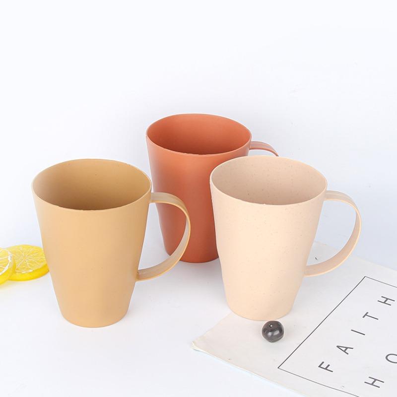 Creative Wheat Straw Coffee Mug, Mouthwash Cup, Toothbrush Holder, Plastic Travel Portable Tea Cup with Handle