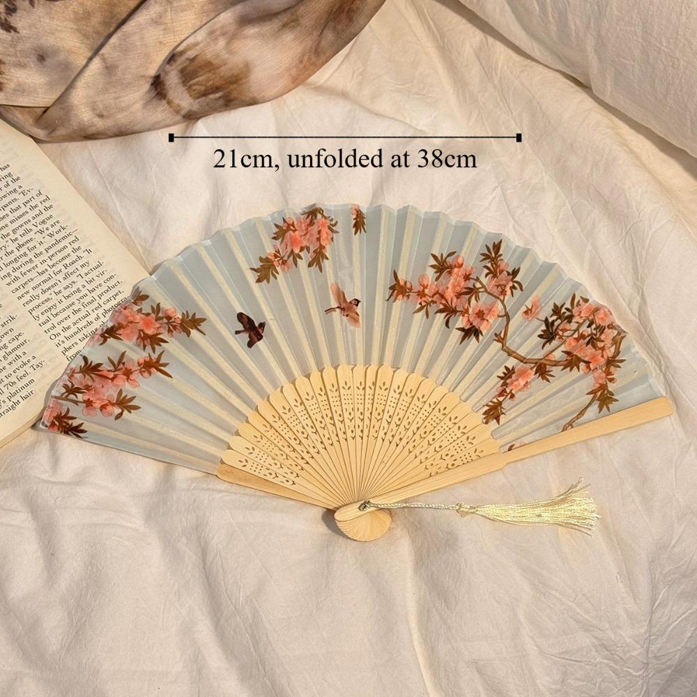 Portable Vintage Style Chinese Japanese Folding Fan Plastic Colorful Shank Classical Dance Fan Crafts Folding Photo Props Gifts