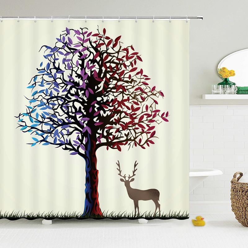 3D Printed Shower Curtains Tree Leaf Flower Plant Bathroom Curtain Waterproof Fabric Curtains Polyester Bath Screen 180X180Cm