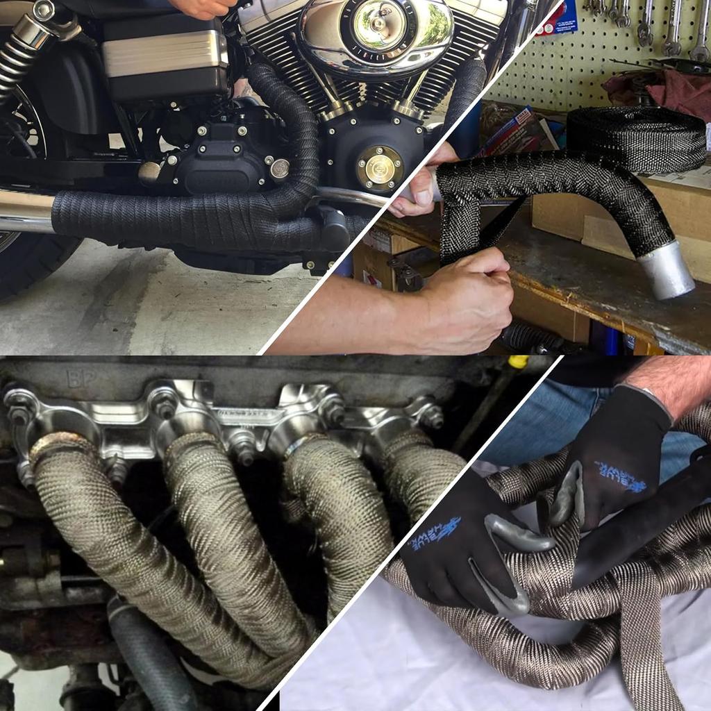 Exhaust Heat Wrap,2”X 16 Ft, Motorcycle Fiberglass Heat Shield Tape With Stainless Ties, Black