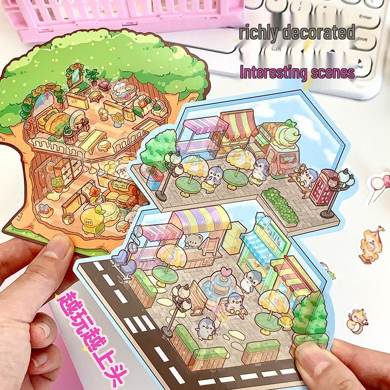 Creative 2.5D Scenery Stickers: Handmade 3D Layered Miniature Scenes for Bullet Journal Decor