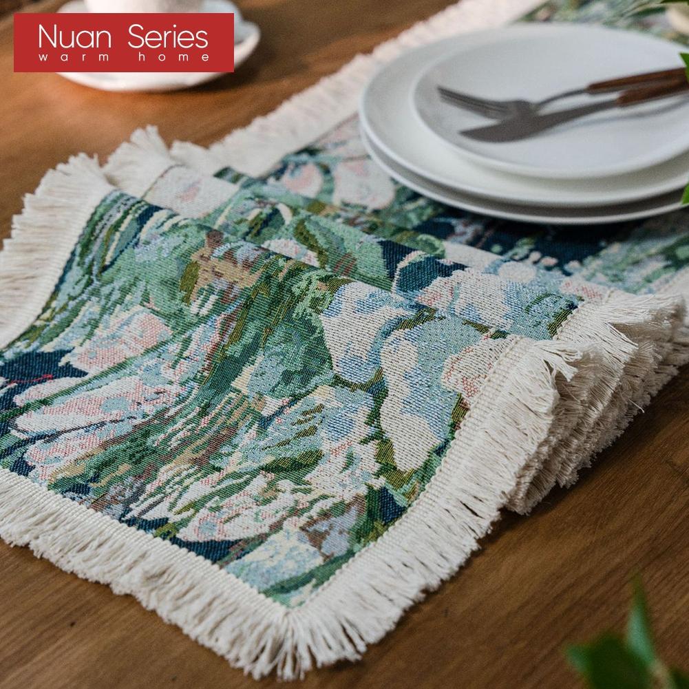 1 Stück Nuan Serie Modische Kunst bedruckte Tischflagge mit Quastenkante Weicher Tischläufer für für Esstischdeko Küche für Heimtisch Heimdeko