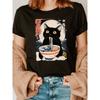 Damska Kawaii Kot Jedzący Ramen Anime Graficzny T-shirt - Czarny Krótki Rękaw Okrągły Dekolt Codzienny Top