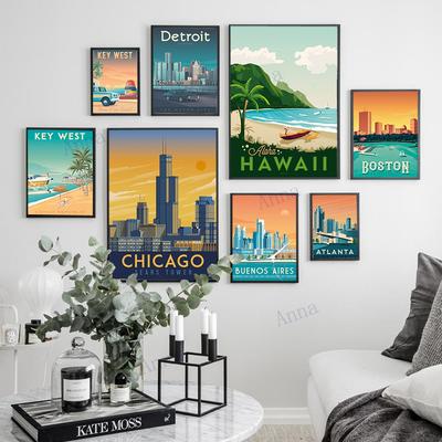 New York Boston Hawaii Lake Tahoe Chicago Travel Poster Wall Art Print Canvas Painting Nordic Posters and Prints Wall Pictures