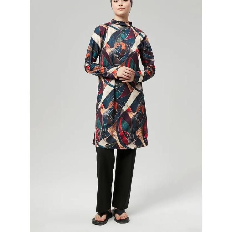 New Green 2 Piece Set Muslim Women Modest Muslim Floral Print Swimwear Full Coverage Swimsuit Islamic Hijab Beachwear Burkini Swimsuit (without