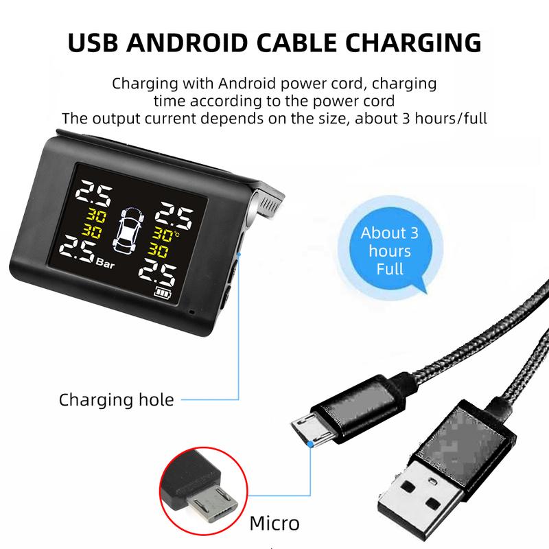 E-ACE K46 Universal TPMS Wireless Car Tire Pressure 4 Sensors Display Solar Intelligent Tyre Pressure Auto Alarm Monitor System