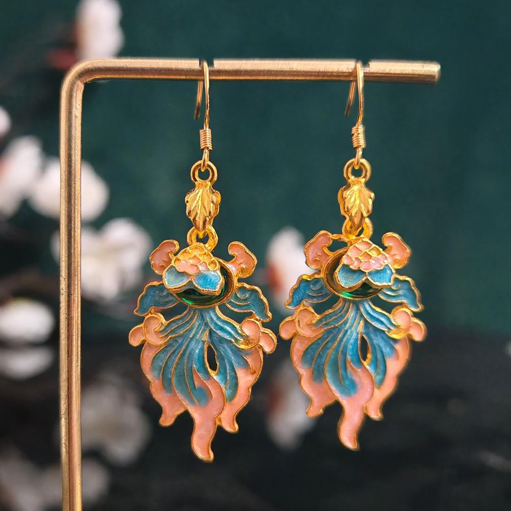 Koi Red Chinese Style Dangle Earrings - Good Luck Accessories & Gifts