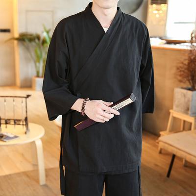 Chinese Style Spring and Summer Oblique Lapel Hanfu Men's Ancient Costume Han Element Ancient Style Zen Clothing Chinese Style Men's Clothing