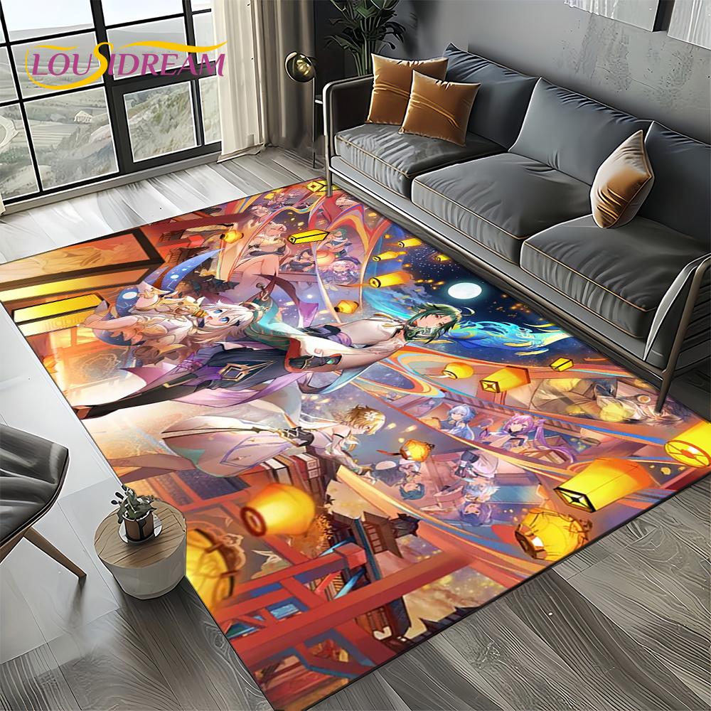 Nowy Dywanik Kreskówkowy Solo do Gier Genshin Impact do Salonu Sypialni Dekoracja Domowa Sofa, Mata Podłogowa Antypoślizgowa do Zabawy dla Dzieci