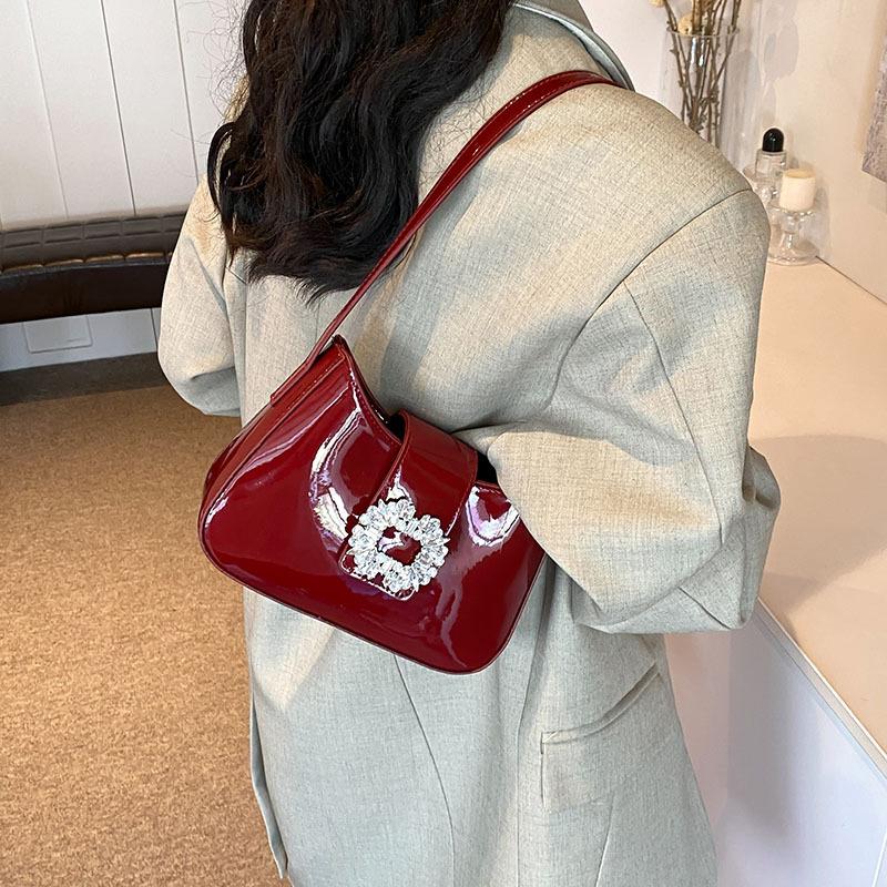 Red Shoulder Bags for Women Elegant Handbags Purse Chic PU Leather Luxury Design Wedding Top Handle Clutch Crossbody Bag CLE