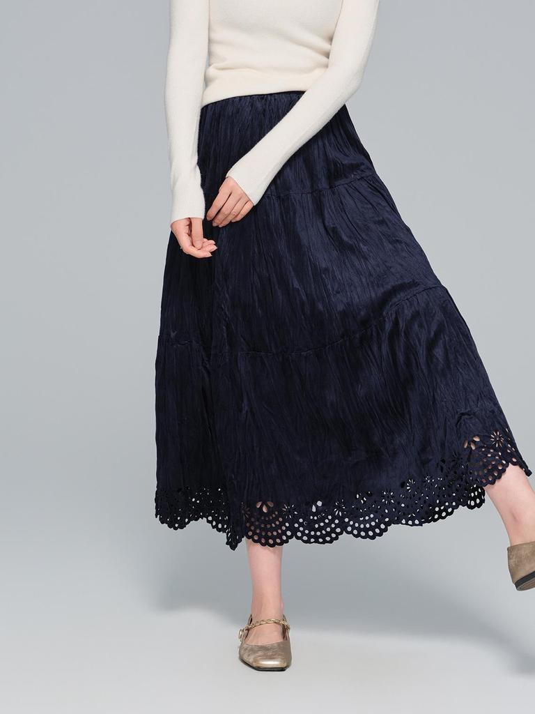 Velvet Hollow Hem A-line Cake Skirt - Women's Slimming Autumn/Winter 2025