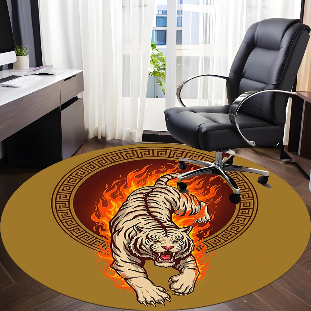 1pc Flaming Tiger Circle Office Round Area Rug, Under Office Chairs Bedroom Living Room Home Decor, Room Deco, Available in Various Sizes
