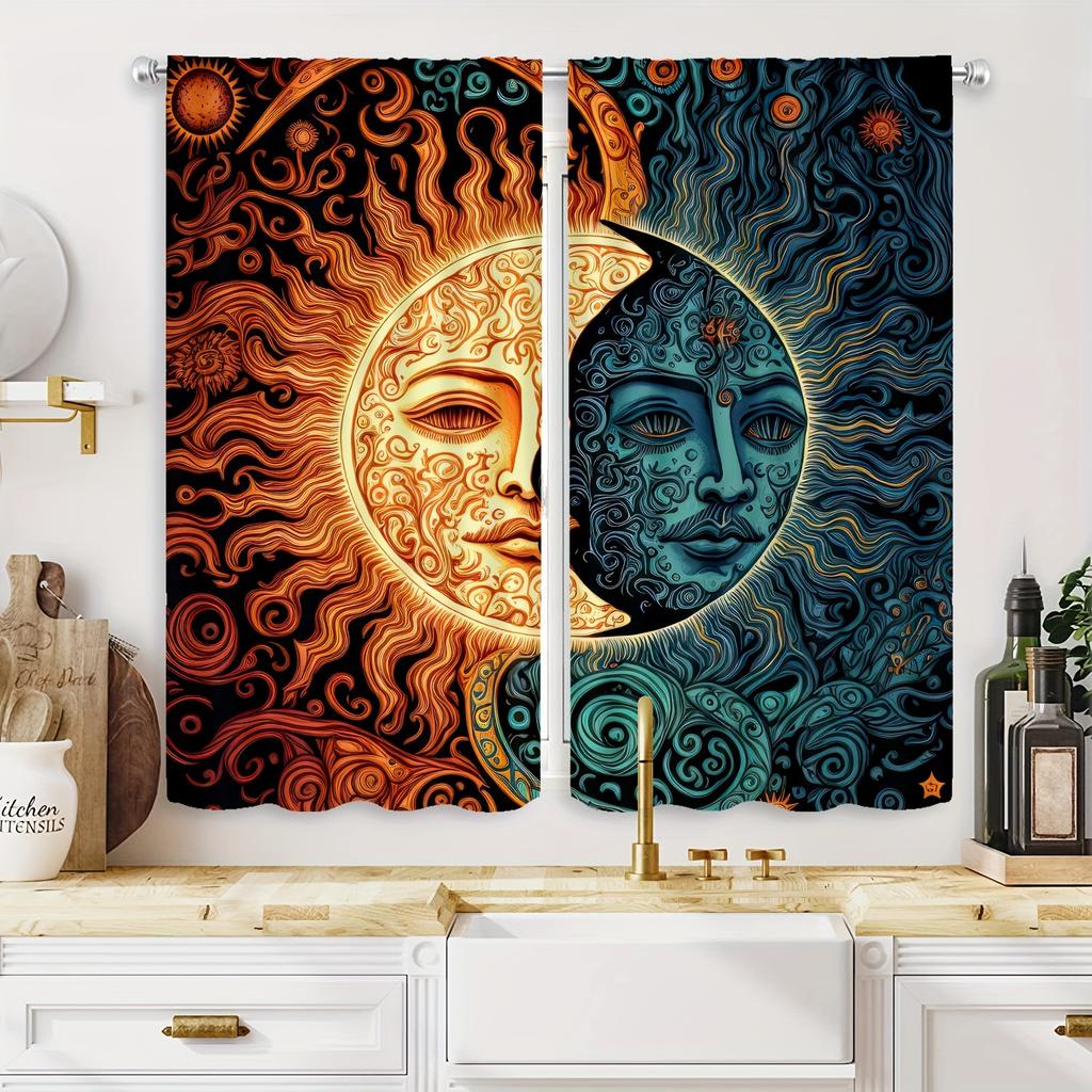 2pcs HD Digital Printed Curtains Home Decorating Style Decorating Living Room Bedroom Rodding Curtains Indian Yin Yang Avatar