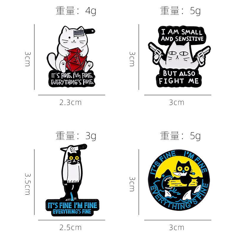 Cartoon 12-sided dice cat brooch in danger English letters clothes bag accessories badge