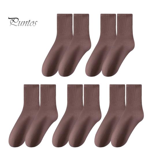 

5 пар женских носков средней длины без запаха, толстые, теплые, однотонные, высокоэластичные, нескользящие, впитывающие пот, не садятся, спортивные зимние носки кофейный