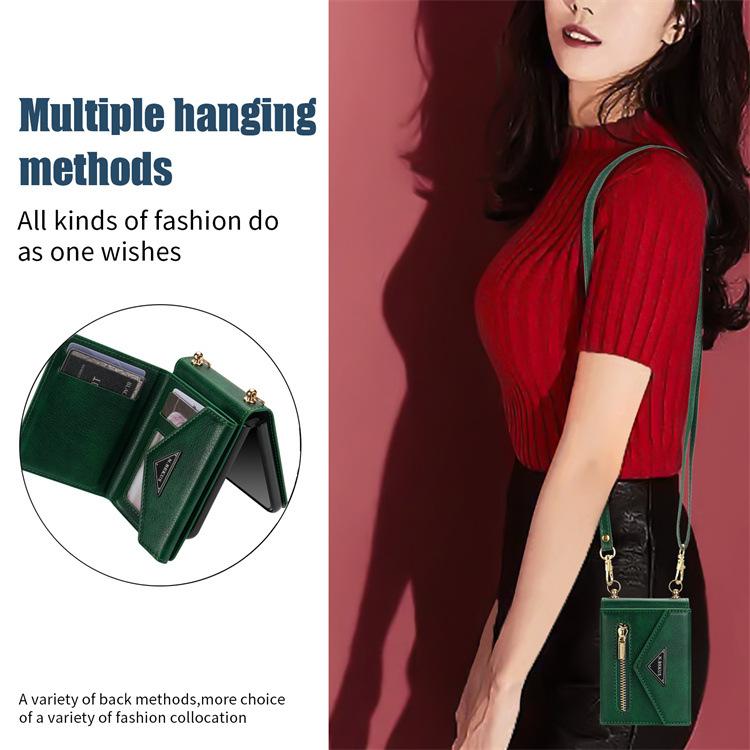 Crossbody Lanyard Leather Phone Case for Samsung Galaxy Z Flip 6 5 4 Flip6 Flip5 Flip4 Zipper Wallet Card Slot Holder Cover